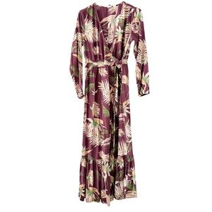 Roxy Wrap Tropical Maxi Dress in Burgundy Size Large